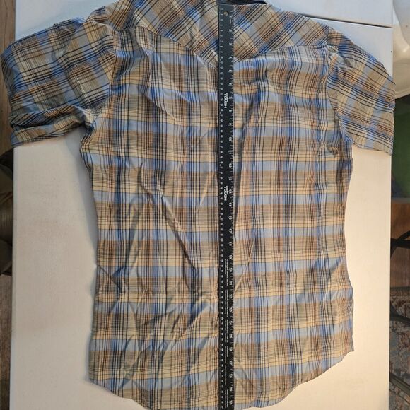 ATB Authentic Western Shirt Men 16 32/33 Brown Blue Plaid Snap Down - Picture 8 of 16